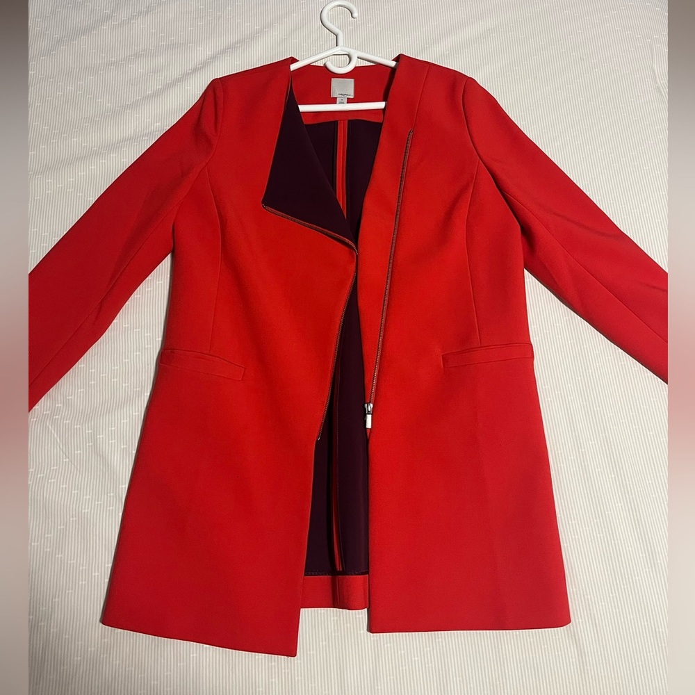 Red with purple accent statement blazer. Size Medium.